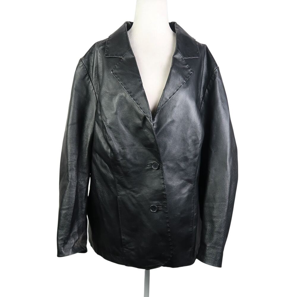 Vintage 90s Lane Bryant Black Leather Blazer Jacket 18/20